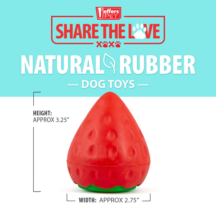 Jeffers Squeaky Strawberry Natural Rubber Dog Dental Chew Toy with Squeaker & Vanilla Scent for Medium Chewers