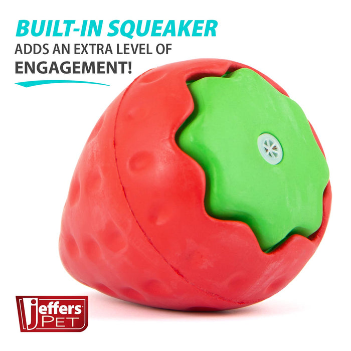 Jeffers Squeaky Strawberry Natural Rubber Dog Dental Chew Toy with Squeaker & Vanilla Scent for Medium Chewers