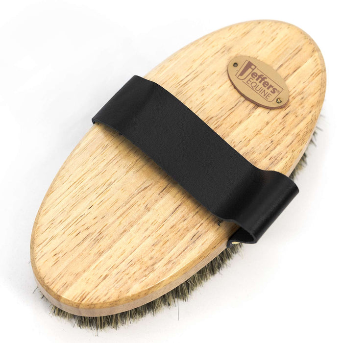 Jeffers Wooden Body Brush with Hand Strap, Stiff Bristle Dandy Grooming Brush