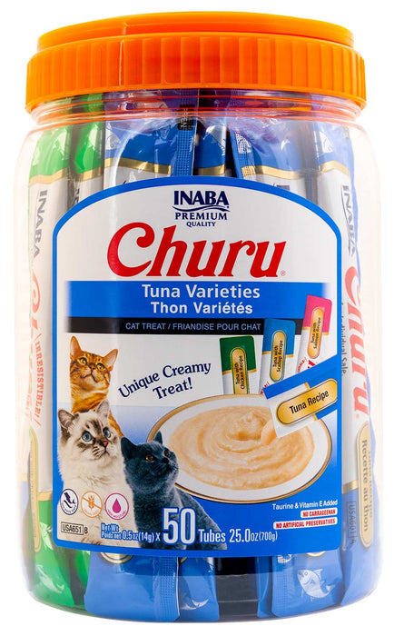 Churu Tuna Puree Lickable Cat Treat Variety Pack, 50 ct -   