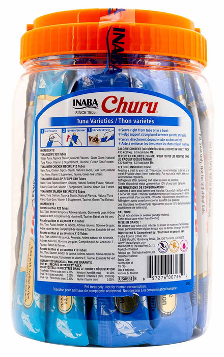 Churu Tuna Puree Lickable Cat Treat Variety Pack, 50 ct -   