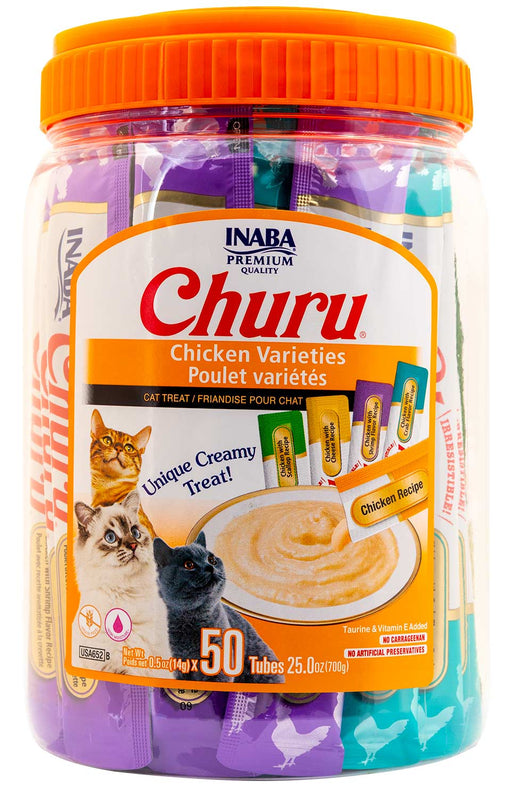 Churu Chicken Puree Lickable Cat Treat Variety Pack, 50 ct -   