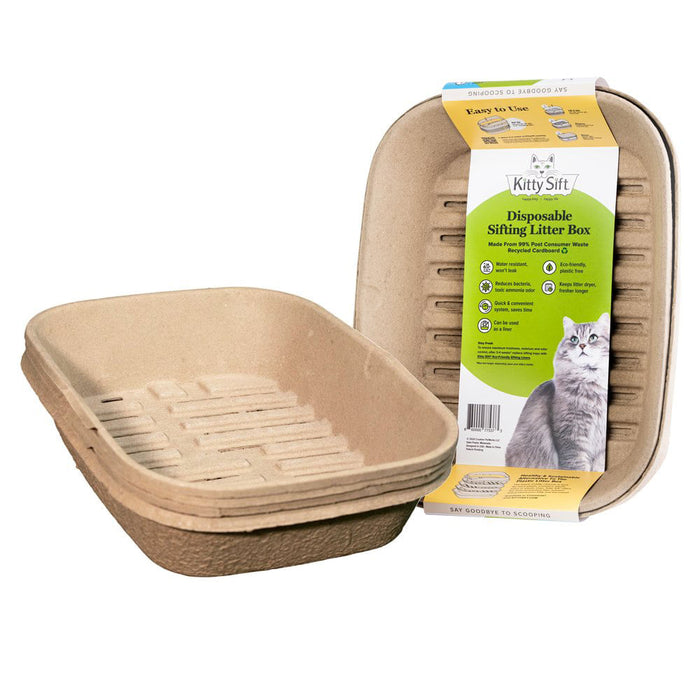 Kitty Sift (Set of 1 Litter Box & 5 Sifting Liners) Sifting, Disposable Cat Litter Box, Large - Large  