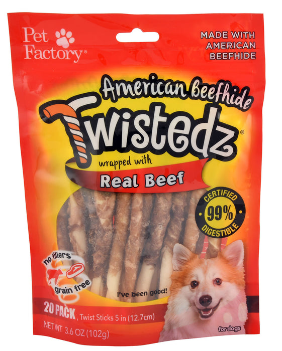 Twistedz 5" Beefhide Twist Sticks Wrapped with Real Meat, 20-pk - Beef  