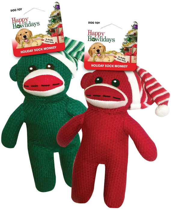 10" Sock Monkey Dog Toy - 10" Holiday Sock Monkey, 2 Pack  