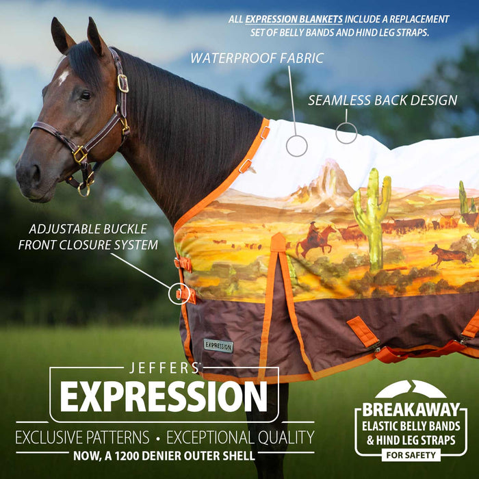 PRE-SALE! Jeffers Expression 1200 Denier Standard Neck Turnout Blanket, 240 Gram, Cattle Drive