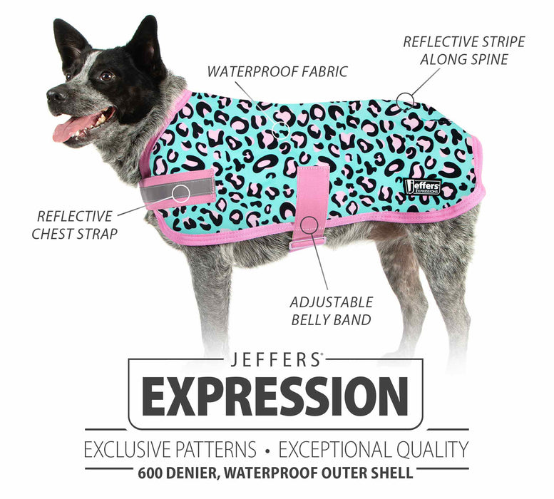 In Stock Now! Jeffers Expression Dog Coat, Party Cheetah