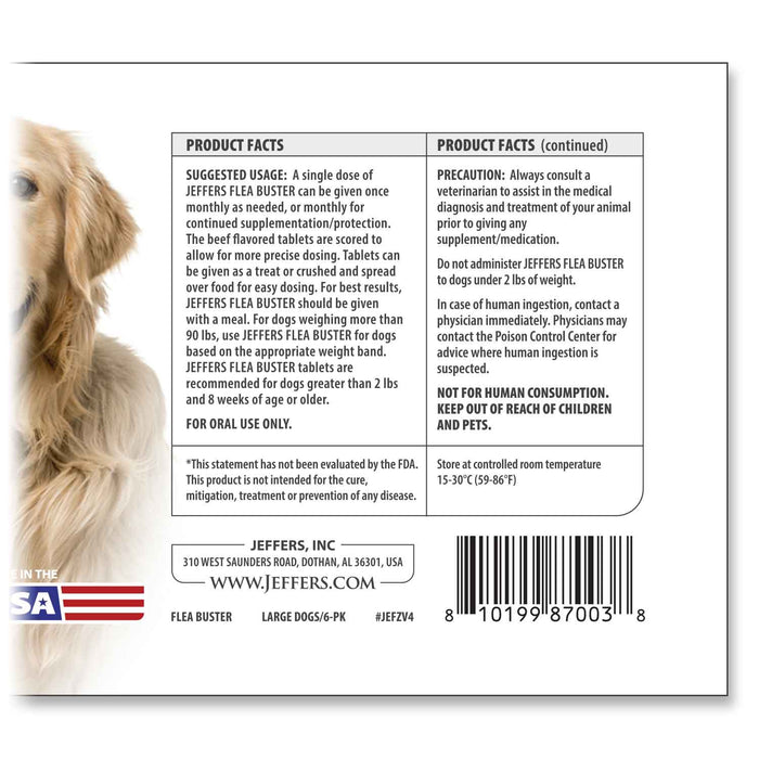 Jeffers Flea Buster Monthly Oral Flea Supplement for Dogs
