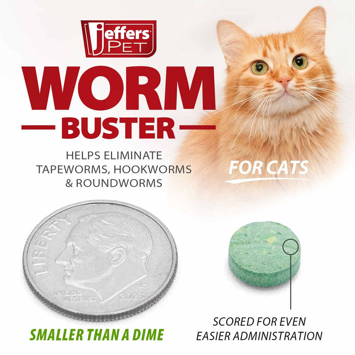 Jeffers WORM BUSTER Cat Dewormer Flavored Tablets with Praziquantel & Pyrantel