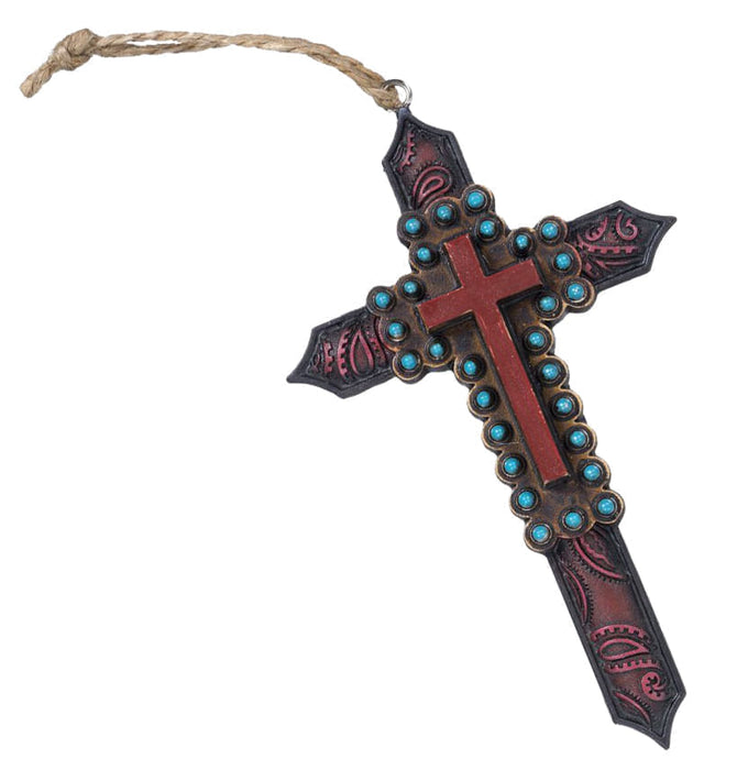 Red Paisley Cross Ornament -   