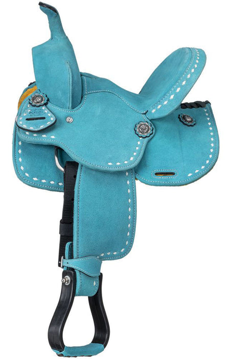 King Series Stratford Suede Barrel Saddle - Turquoise 15 in 