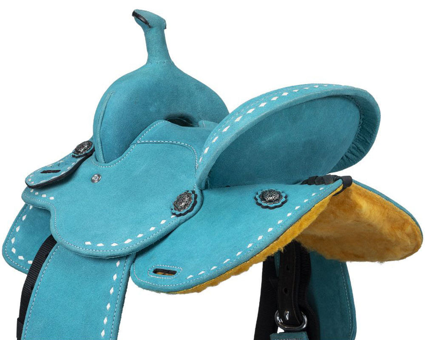 King Series Stratford Suede Barrel Saddle - Turquoise 15 in 