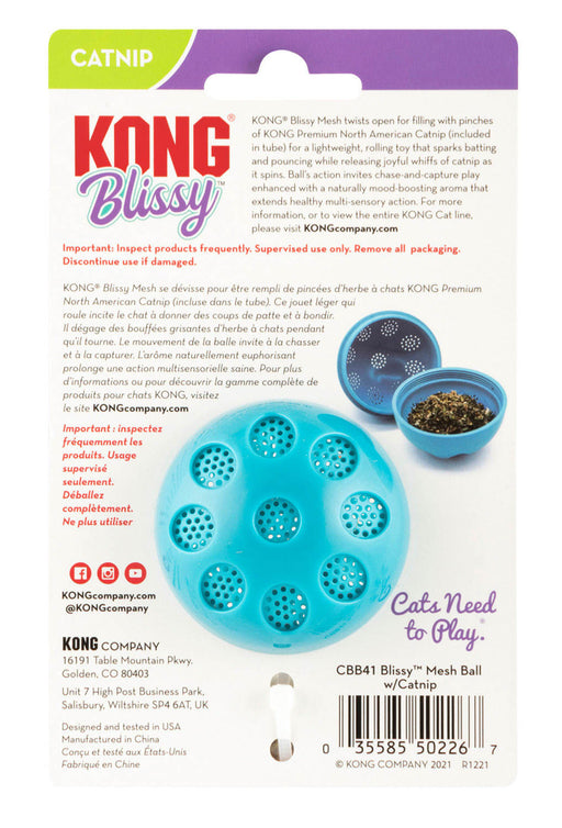 KONG Blissy Mesh Ball w/Catnip, Teal, Small -   