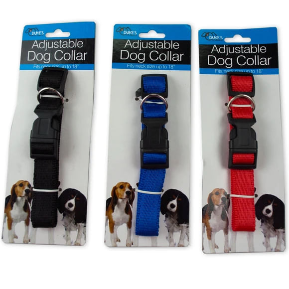 Adjustable Nylon Dog Collar, Assorted Colors, 15"-18" - 15"- 18" 15"- 18" 