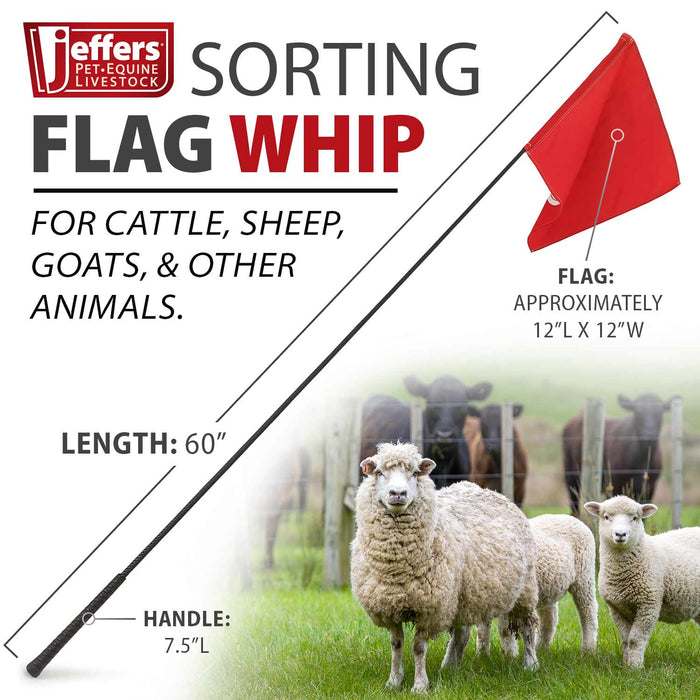 Jeffers Sorting Flag Cattle Sorting Flag Whip / Stick, 60"L - KMF1 - Assorted Shaft with Red Flag - 60"L Stick with 12" x 13" Flag - 1 - 3