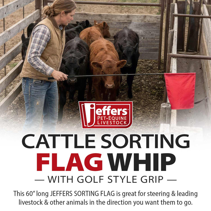 Jeffers Sorting Flag Cattle Sorting Flag Whip / Stick, 60"L - KMF1 - Assorted Shaft with Red Flag - 60"L Stick with 12" x 13" Flag - 1 - 2