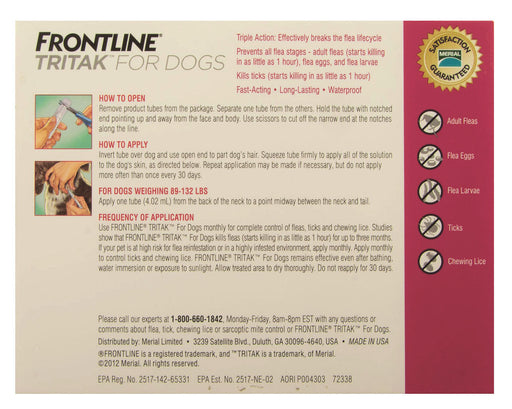 Frontline Tritak Dog/Puppy, 89-132 lbs, 3 month -   