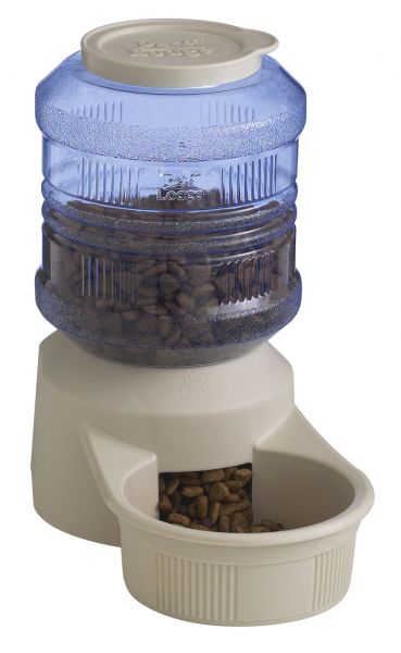 Chow Tower Deluxe Automatic Pet Food Dispenser Bowl - Chow Tower Deluxe, 16 lb, Tan/Blue  