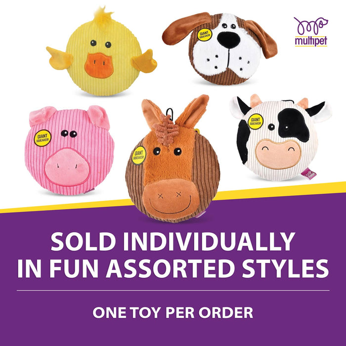 Sub-Woofers Stuffing-Free Flat Assorted Farm Animal Corduroy Dog Toy with Large Squeaker, Each