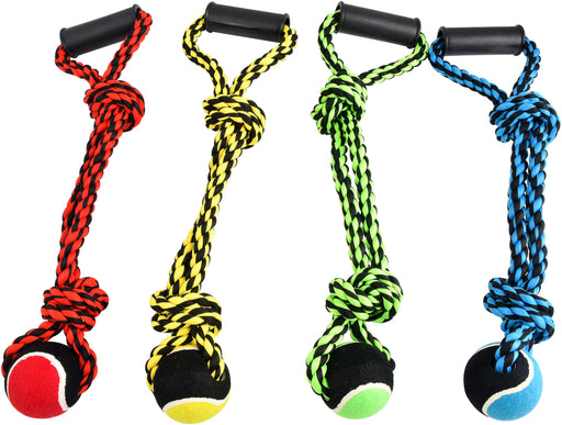 Nuts For Knots 2 Knot Rope Tug with Handle and Tennis Ball, 20" -   