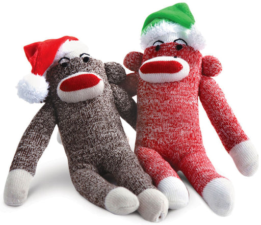 Christmas Sock Monkey Dog Toy, 10" -   