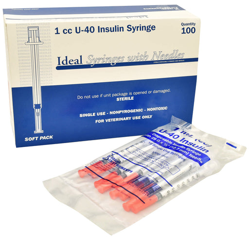 U-40 Syringes w/ 29G x 1/2" Needles, Box of 100 - 1cc Syringe w/ 29G x 1/2" Needle, 100/Box  