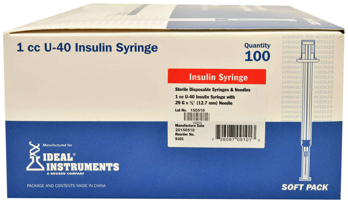 U-40 Syringes w/ 29G x 1/2" Needles, Box of 100 - 1cc Syringe w/ 29G x 1/2" Needle, 100/Box  