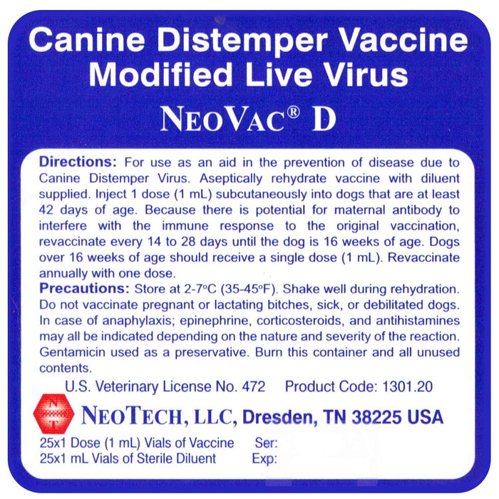 NeoVac D Dog Vaccine (25 x 1ml)