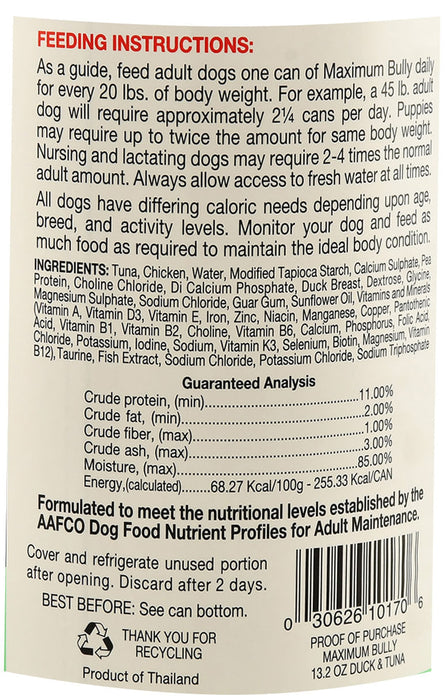 Maximum Bully Chunky Duck & Tuna in Broth, 13.2 oz - Maximum Bully Chunky Duck/Tuna in Broth, each  