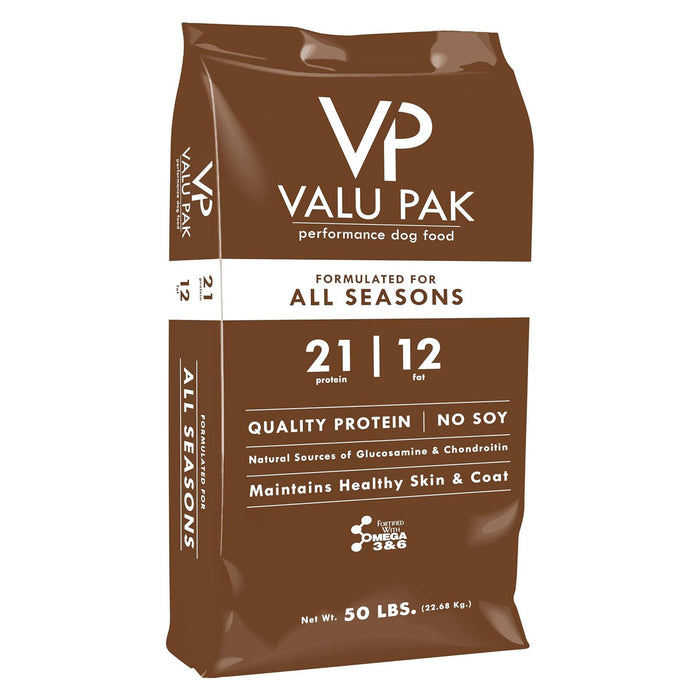 Valu-Pak Free 21-12 Dry Dog Food, 50 lb Brown Bag – High Protein 21%, 12% Fat, Joint & Coat Support for Adult Dogs and Puppies