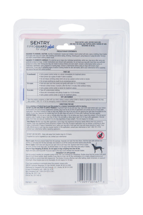 SENTRY Fiproguard Plus for Dogs, 6 Pack - SENTRY Fiproguard® Plus For Dogs 45-88lb, 6 count  