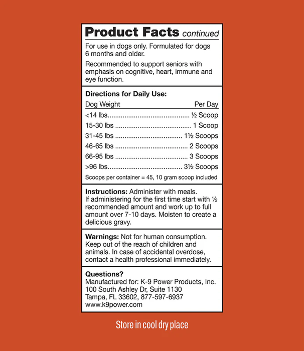 Fórmula de salud para perros mayores K9 Power Young at Heart