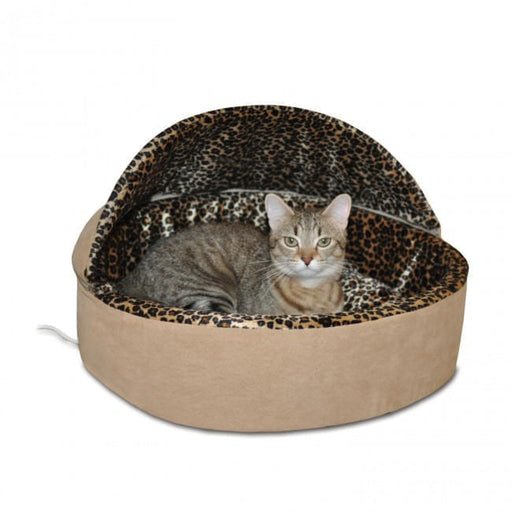 Thermo-Kitty Hooded Heated Cat Bed, Large - Small Tan Thermo-Kitty Deluxe Hooded Bed  