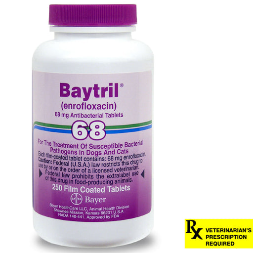 Rx Baytril for Dogs and Cats (Tablets) - Rx Baytril, 68 mg x 250 Taste Tablets  