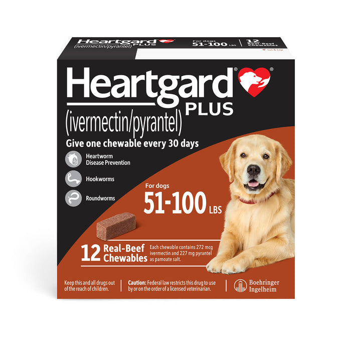 Rx Heartgard Plus, 12 Chews - Rx Heartgard Plus, 51-100 lbs, 12 Month (Brown)  