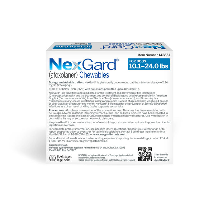 NexGard Flea and Tick Chewables for Dogs - Rx NexGard, Dog 10.1-24 lb, 6 Chew Tabs  