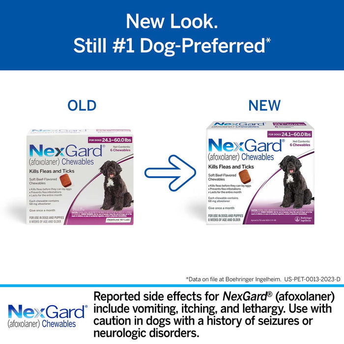 NexGard Flea and Tick Chewables for Dogs - Rx NexGard, Dog 24.1-60 lb, 6 Chew Tabs  