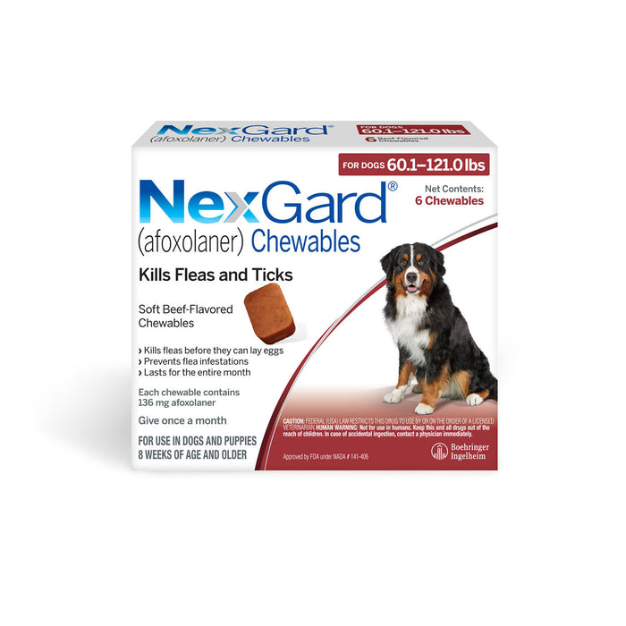 NexGard Flea and Tick Chewables for Dogs - Rx NexGard, Dog 60.1-121 lb, 6 Chew Tabs  