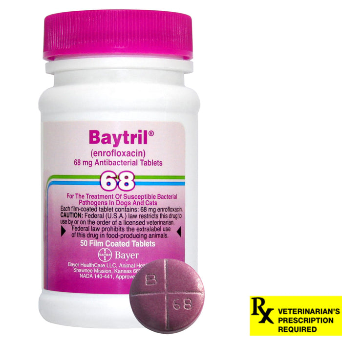 Rx Baytril Coated Tablets - Rx Baytril, 68 mg x 50 Coated Tablets  