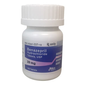 Rx Benazepril Tablets - Rx Benazepril, 20mg x 100 Tablets  