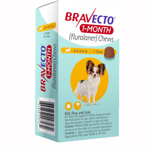 Bravecto Chews for Dogs, 1 Month - Rx Bravecto, 1 Month, 4.4-9.9 lb x 1 Chew  