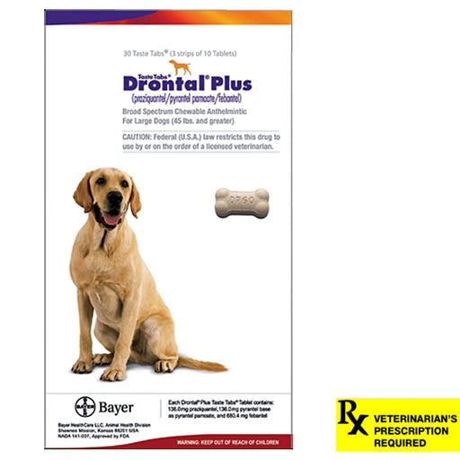 Drontal Plus for Dogs Taste Tablets - Rx Drontal Plus for Dogs, 136mg x 30 Taste Tablets  