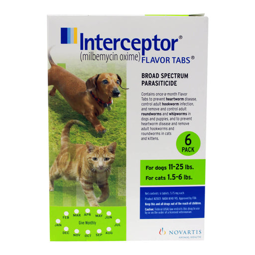 Interceptor Tablets for Dogs & Cats - Rx Interceptor, Dog 11-25 lb/Cat 1.5-6 lb, 6 Tablets  