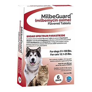 Rx Milbeguard,  6 Flavor Tablets - Rx Milbeguard, Dog 51-100 lb/Cat 12.1-25 lb (Red), 6 Flav Tabs  