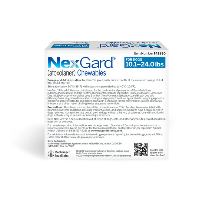 NexGard Flea and Tick Chewables for Dogs - Rx NexGard, Dog 10.1-24 lb, 3 Chew Tabs  