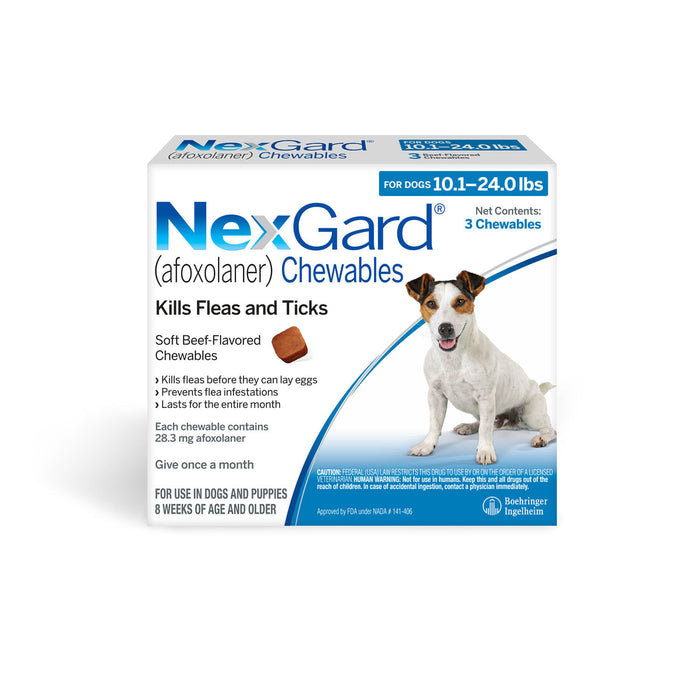 NexGard Flea and Tick Chewables for Dogs - Rx NexGard, Dog 10.1-24 lb, 3 Chew Tabs  