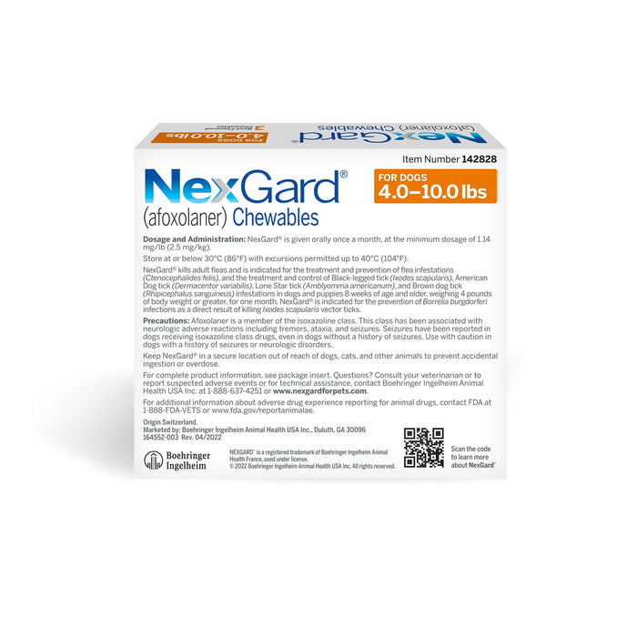 NexGard Flea and Tick Chewables for Dogs - Rx NexGard, Dog 4-10 lb, 3 Chew Tabs  