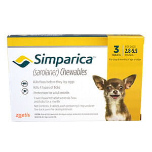 Simparica Chewable Tablets - 2.8 - 5.5 lb 3 Chewable Tablets 