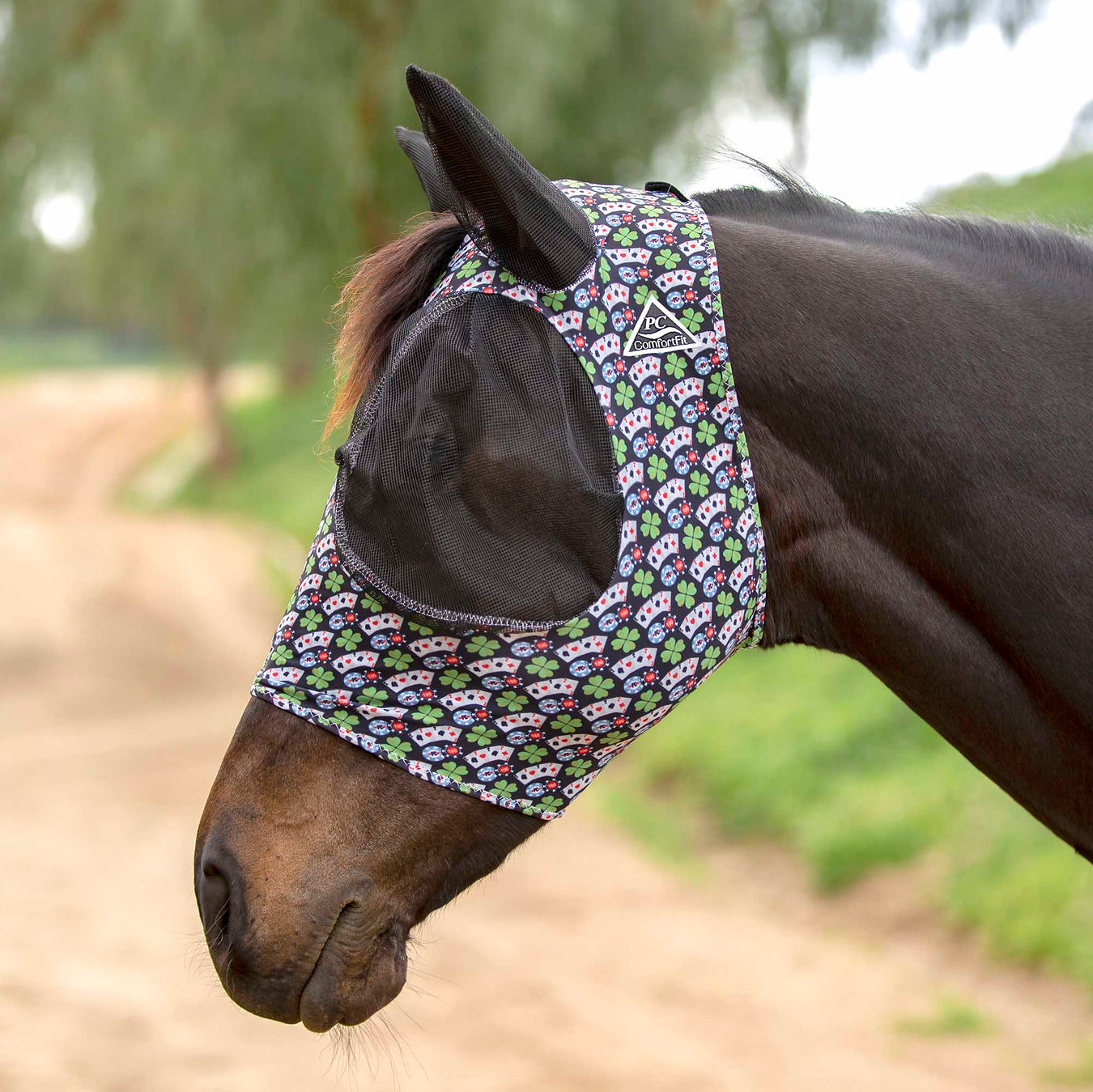 Professional's Choice Comfort Fit Lycra Fly Mask - Poker Horse 