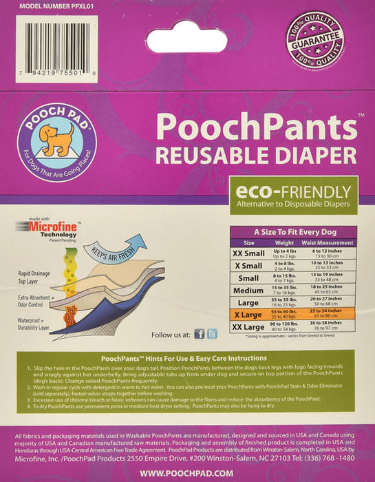 PoochPants Reusable Dog Diapers - PoochPants, X-Large  